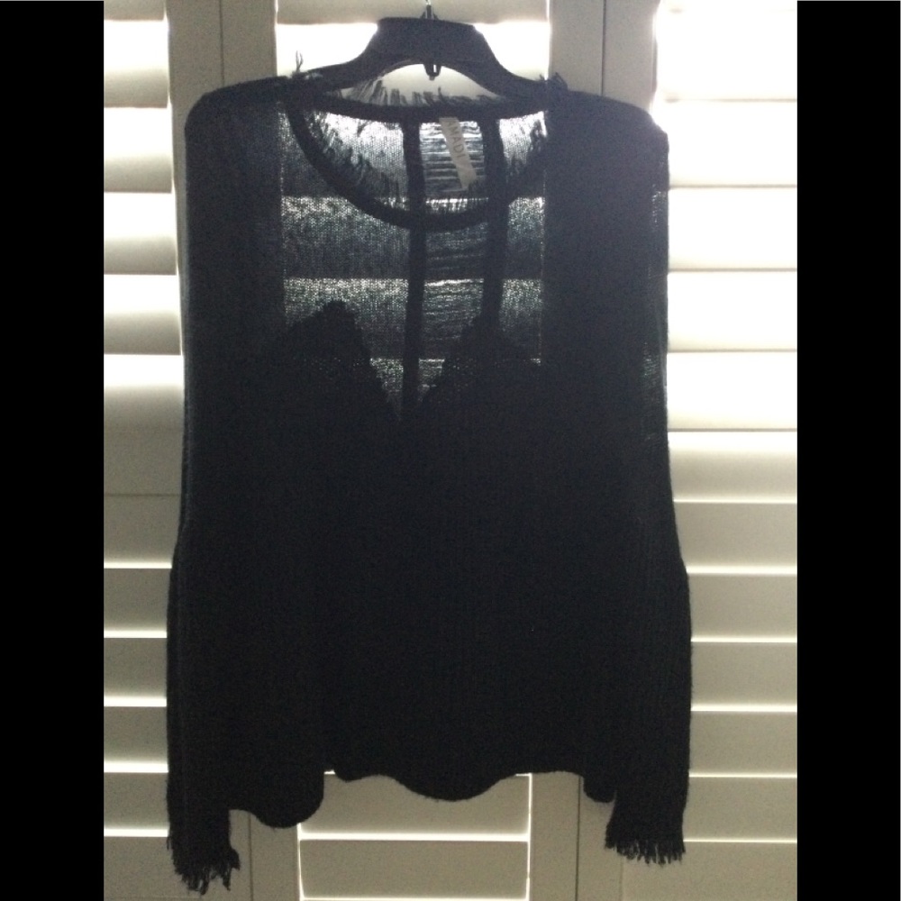 Black wool blend sheer sweater